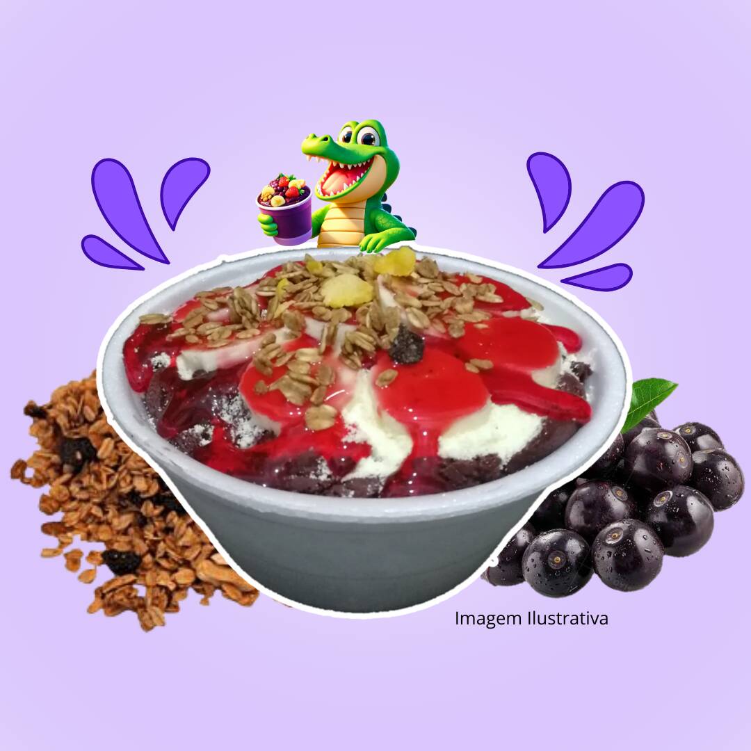 Acompanha no pote de Isopor: Banana, Leite em Pó, Granola, Cobertura e Amendoim ou Granulado