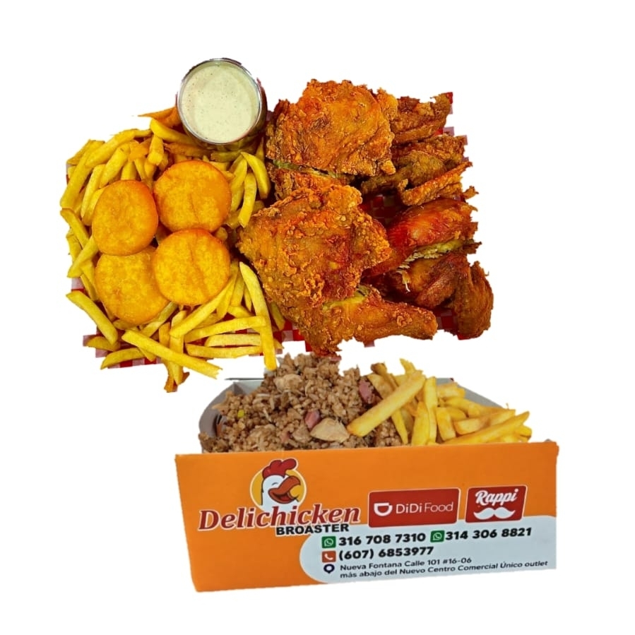 Pollo Broaster Entero y Arroz Chino Mediano