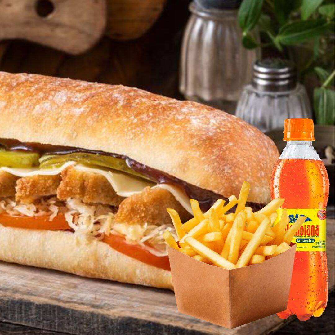 Combo Sándwich Club de Chuleta Valluna+Papas+Bebid