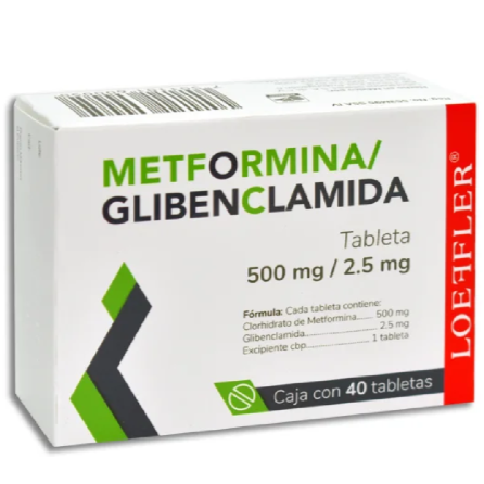 Metformina/Glibenclamida 500 Mg/2.5 Mg Caja con 40