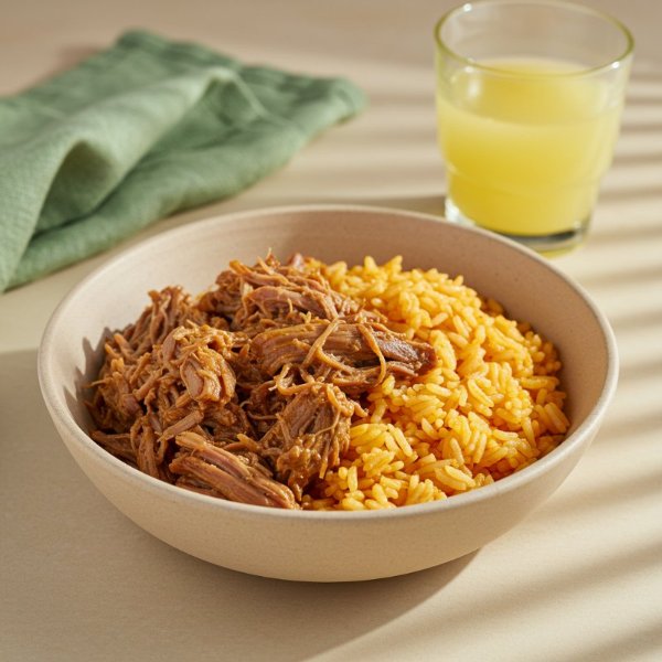 Cerdo BBQ Arroz achiotado+ Bebida