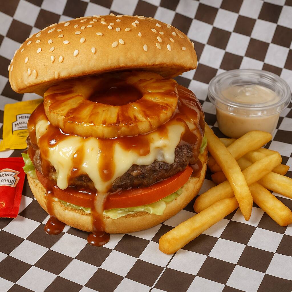 Hamburguesa Hawaina y Salsa BBQ