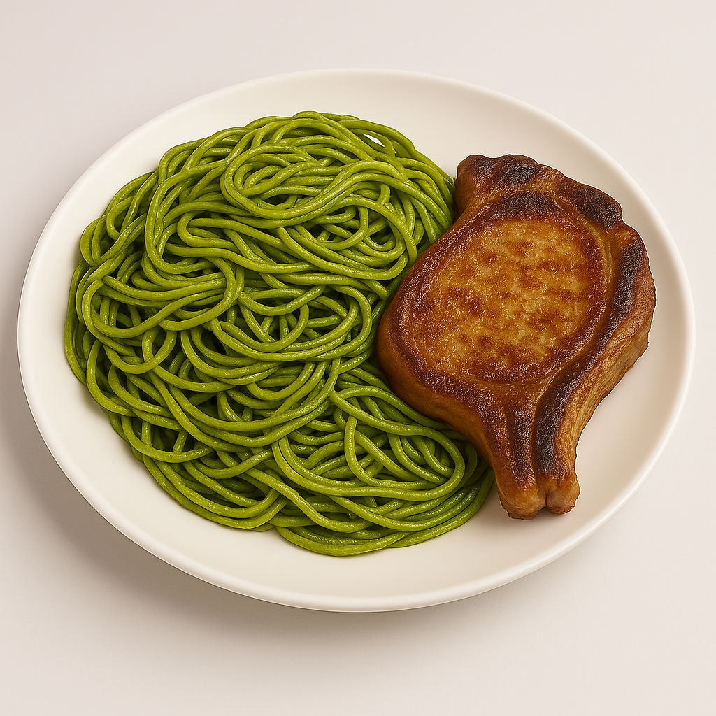 Tallarines Verdes con Chuleta