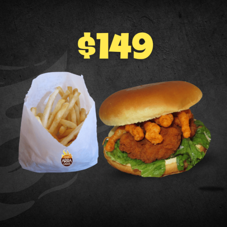 burguer boneles con chetos y papas a la francesa