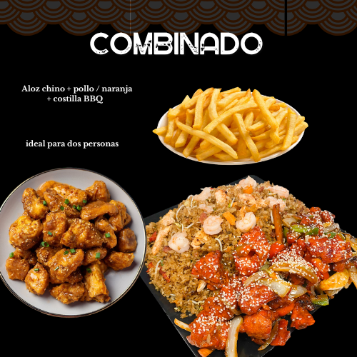 Combo Aloz Chino + Pollo Naranja + Costilla BBQ