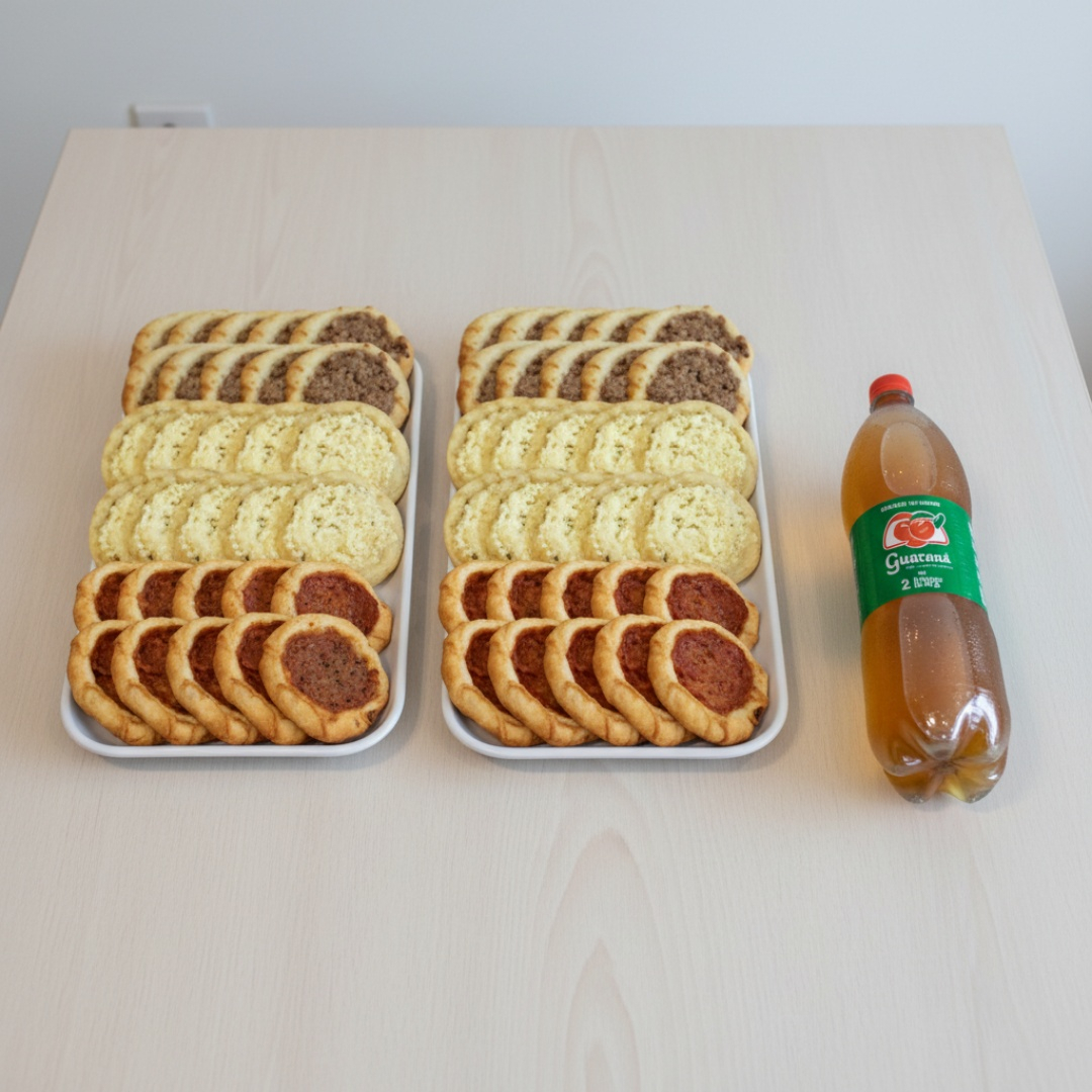 5 Esfihas de Calabresa C/Catupiry + 5 Esfihas de Bacon + 5 Esfihas de Peperoni + 3 Esfihas de Avelã C/M&m's + 1 Coca Cola 1,5Lt