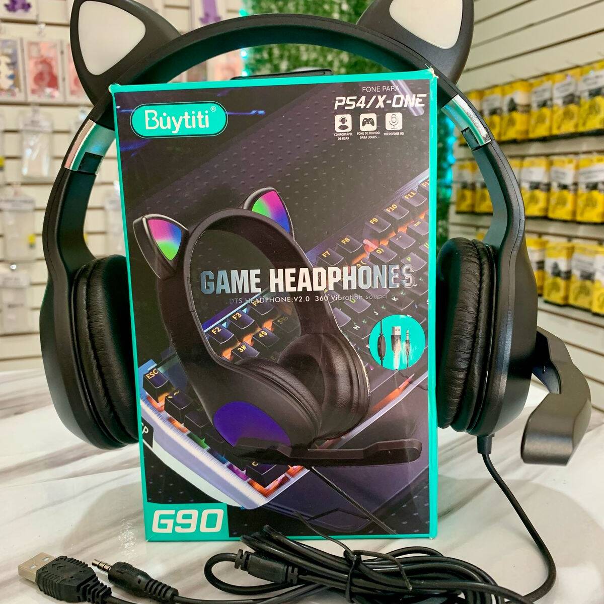 Audifonos con Microfono Gamer de Gatito con Luces