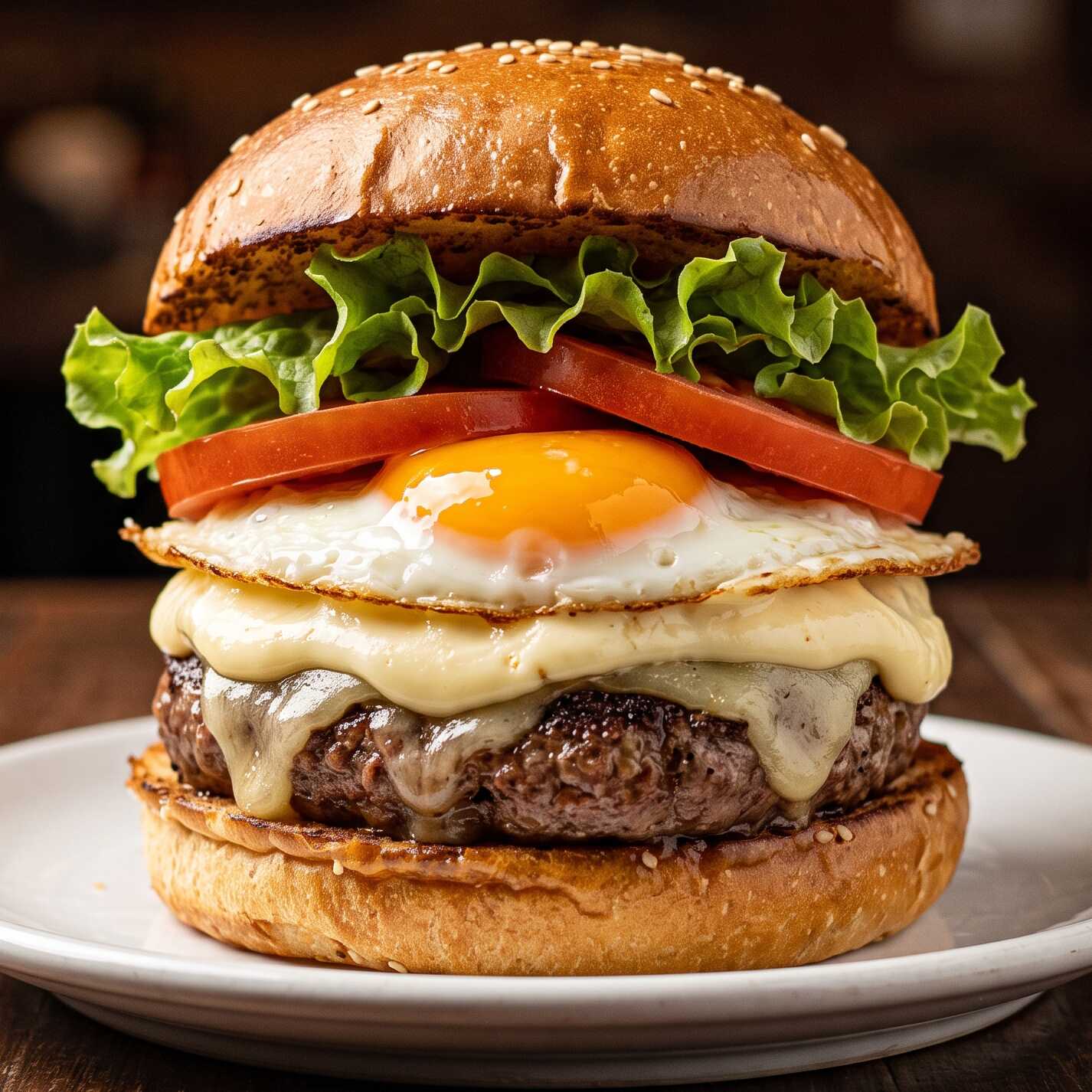 Pão de hambúrguer, 1 hambúrguer 150g, provolone, Catupiry, ovo frito e salada.