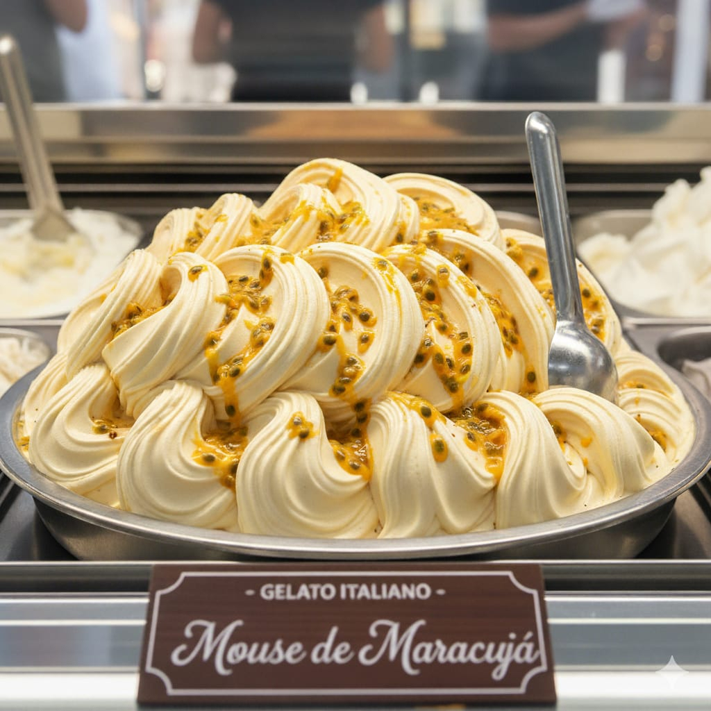 Cremoso, leve e cheio de frescor tropical! Feito com polpa natural de maracujá, este gelato traz o sabor marcante e equilibrado da fruta com a suavidade de uma mousse aerada. Contém creme de leite fresco! (Imagem meramente ilustrativa)