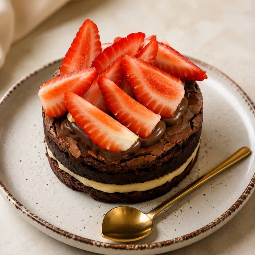 🍓 Brownie Supreme de Morango 🍫
Um irresistível brownie de chocolate, com casquinha crocante e interior super úmido, recheado com um cremoso brigadeiro de Leite Ninho. Finalizado com uma generosa camada de Nutella e morangos frescos, que trazem o equilíbrio perfeito entre o doce e o sabor da fruta. Uma combinação simplesmente apaixonante em cada mordida! 💛🍓