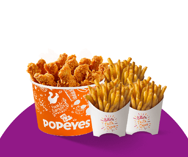 1 Balde de 14 Tiras de Filé crocantes (100% peito de frango) + 3 Fritas Cajun.
 
*Para garantir que o nosso produto chegue com a melhor qualidade para você, o envio é feito em caixas e não em baldes.