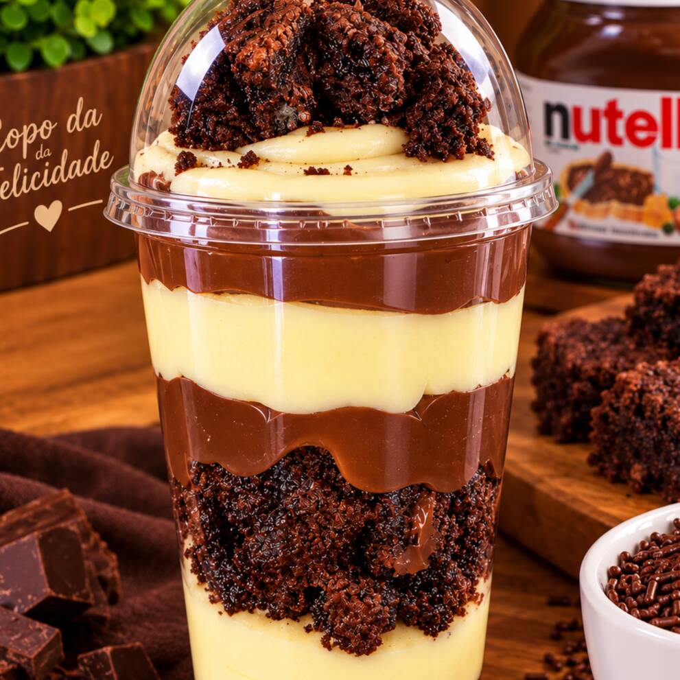 Copo da felicidade com brigadeiro, ninho, Nutella e Brauner