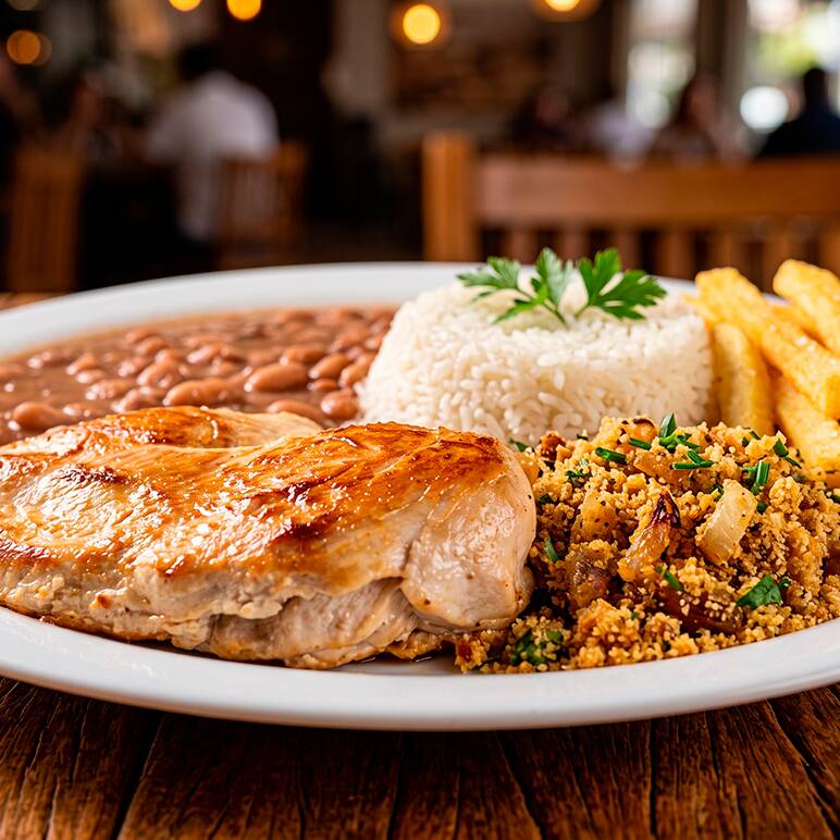 Experimente o equilíbrio perfeito entre sabor e saúde com o nosso suculento Filé de Frango Grelhado (aprox. 200 g). Preparado no ponto certo para garantir a maciez, ele vem acompanhado de um arroz soltinho (aprox. 200 g), feijão caseiro fresquinho (aprox. 100 g), batatas fritas douradas (aprox. 50 g) e aquela farofa temperada especial do Terra Mar (aprox. 50 g).
Uma refeição completa, nutritiva e com aquele gostinho de comida feita na hora. Ideal para quem não abre mão de qualidade e sabor no Dia a Dia. Peça agora e receba o melhor do Terra Mar no conforto da sua casa!