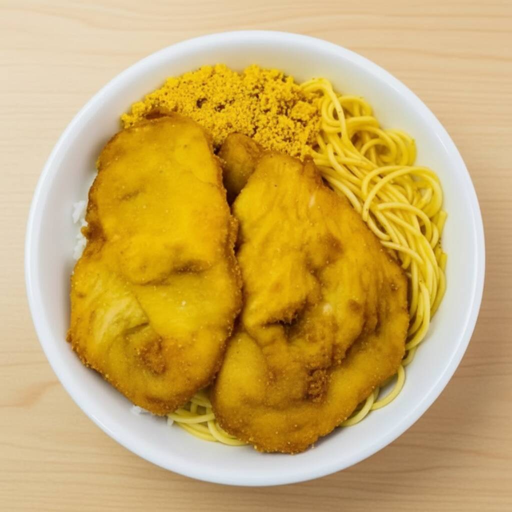 2 pratos de filé de frango empanados com arroz, feijao, macarrao, farofa e salada.