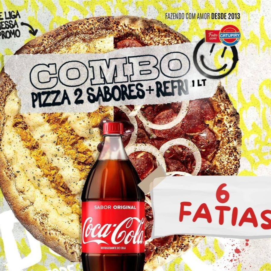 Pizza de 6 Pedaços até 2 sabores ( calabresa, Mozarela, Portuguesa, Frango com Catupiry Original)