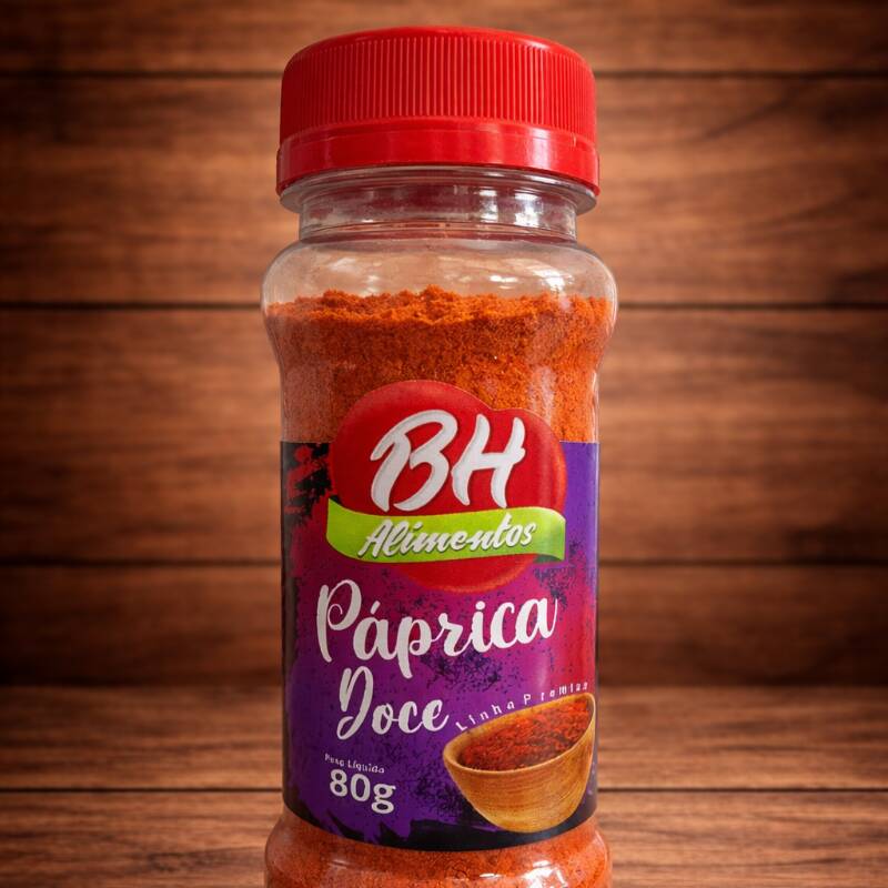 Frasco plástico com 80g de Páprica Doce - Linha premium.