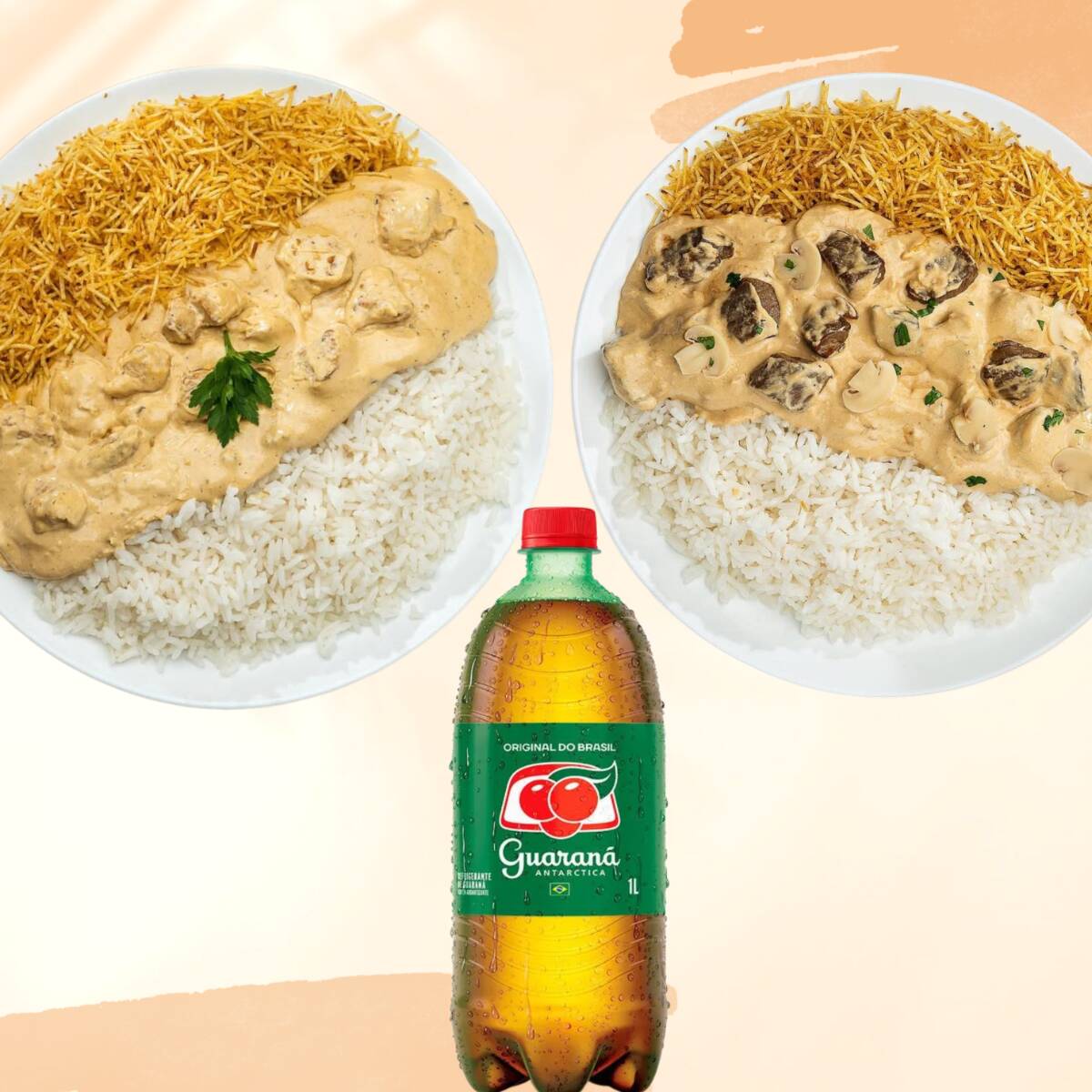 2 strogonoffs cremosos + Guaraná 1L (Deixar os sabores na observação)