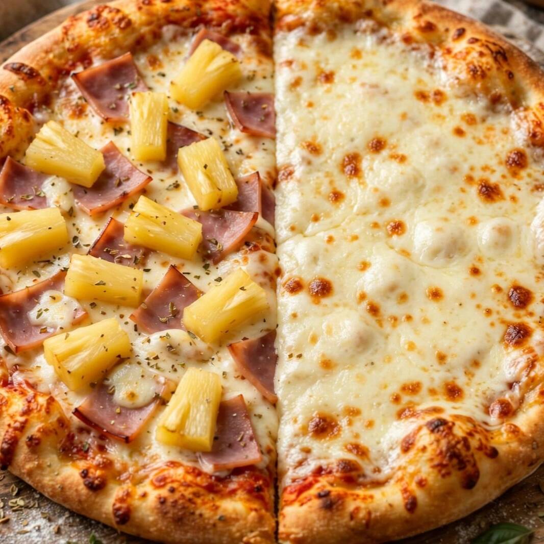PIZZA DUO 3 MITAD HAWAIANA Y MITAD QUESO