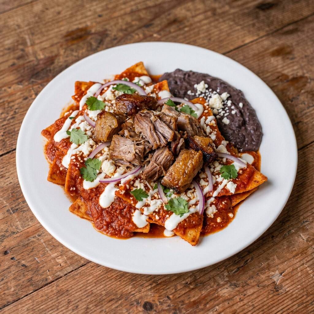 CHILAQUILES CON CHICHARRON PRENSADO