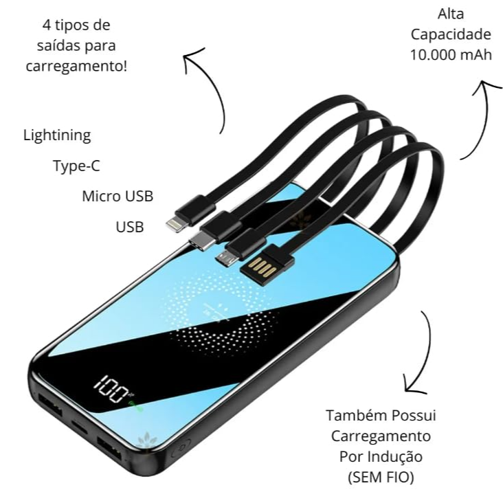 Carregado 100%
conexão cabo
Cabo Usb Lightning Carregador Iphone
Micro Usb V8
Tipo C