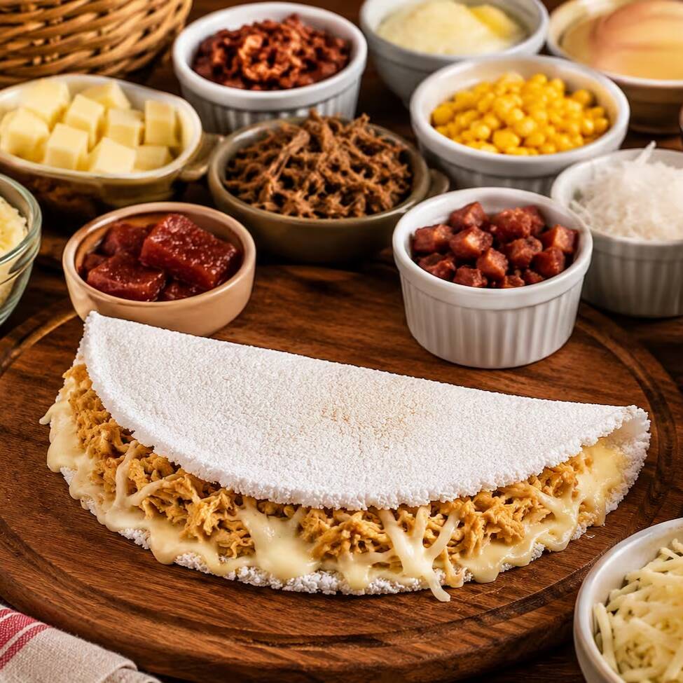 Monte sua tapioca do jeito que você mais gosta! Escolha seus recheios favoritos e crie uma combinação exclusiva, preparada na hora, com ingredientes frescos e muito recheio. Do salgado ao doce, a escolha é toda sua!
