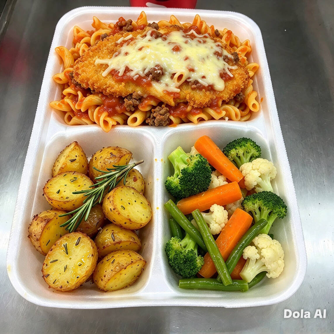 Macarronada a Bolonhesa, Parmegiana de Frango, 2 Acompanhamentos de Escolha.