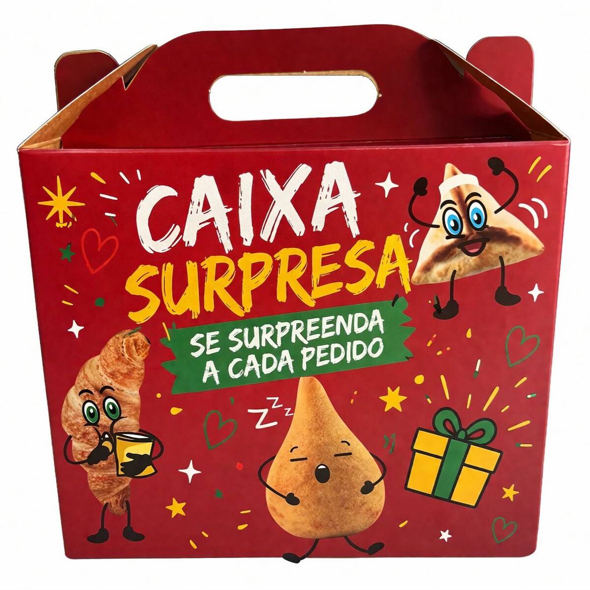 Iai vamos comigo nessa?
Uma caixa surpresa com deliciosos salgados, uma supresa a cada pedido :)