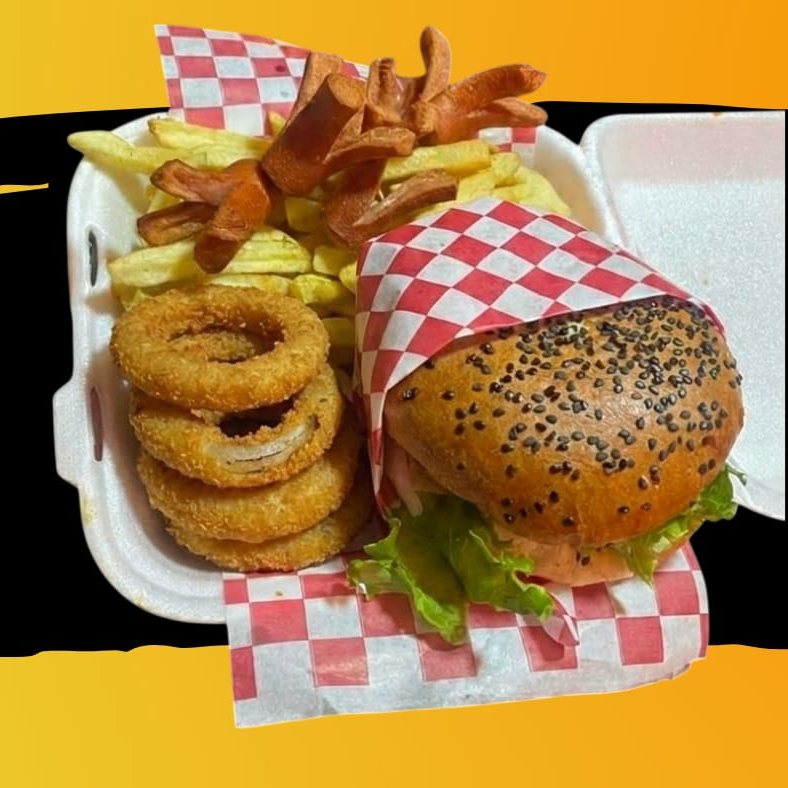 combo - 1 burger + 6 aros cebolla + 1 salchipulpos