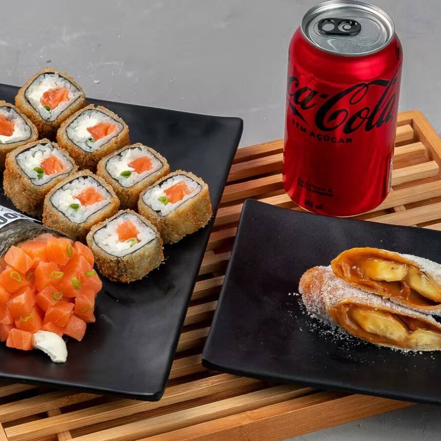 8 Rolls Hot Philadelphia Croc + 1 Koni Philadelphia + 1 Harumaki de Banana com Doce de Leite + Bebida