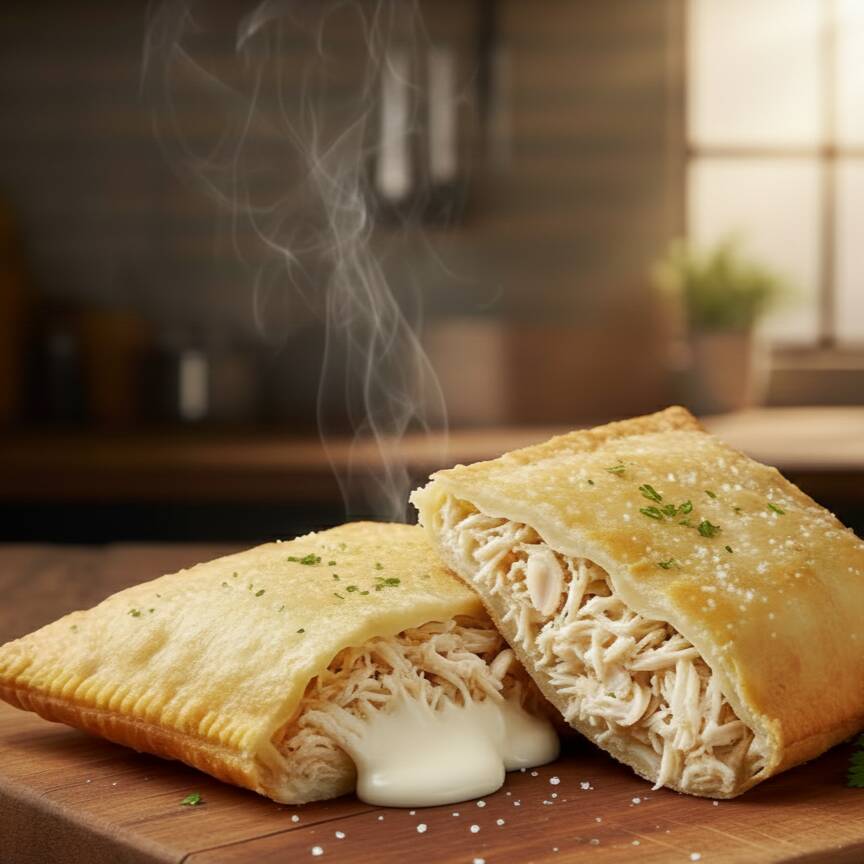 Pastel de frango com Catupiry: Recheio cremoso de frango desfiado temperado com o sabor suave do Catupiry, envolto em uma massa crocante e douradinha. Um clássico cheio de sabor!