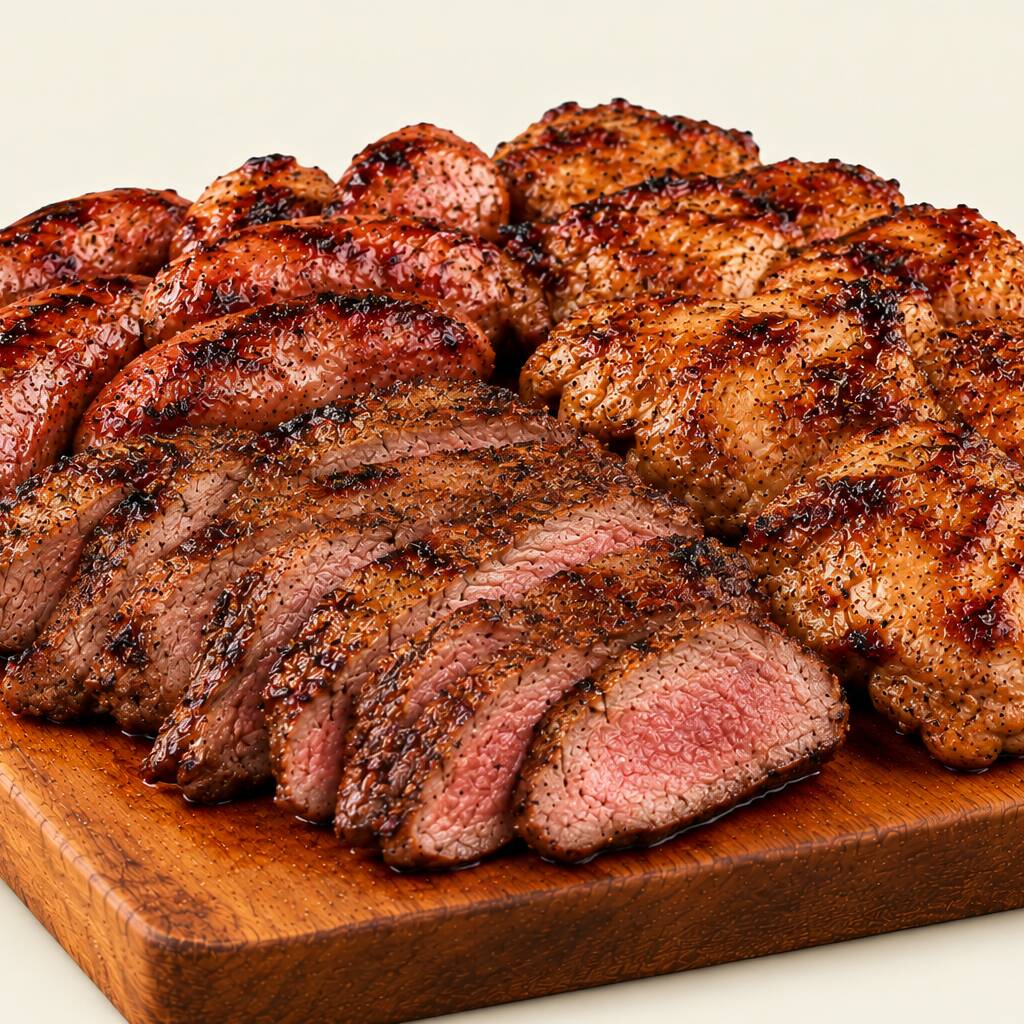FAVOR LEIA A DESCRIÇÃO
Churrasco Misto na Brasa
A combinação perfeita para quem quer experimentar os sabores mais pedidos da churrasqueira. Um mix irresistível preparado de acordo com a disponibilidade do momento, podendo variar entre filé de sobrecoxa desossada, coração da alcatra (baby beef), linguiça toscana, medalhões de filé mignon suíno ao mel e mostarda e coração de galinha. Sempre enviamos um mix com no mínimo três tipos de carne, todos preparados na brasa para garantir máximo sabor, maciez e suculência.
🔥 Uma seleção especial de carnes para os verdadeiros amantes de churrasco.
🥩 Produto vendido por peso.
O valor anunciado corresponde a 100g. Para pedir uma quantidade maior, basta aumentar a quantidade no pedido. O valor será calculado proporcionalmente ao peso selecionado.
OBS: Todos os itens selecionados dentro da categoria churrasco a quilo vão juntos em uma marmita adequada de acordo com a quantidade selecionada