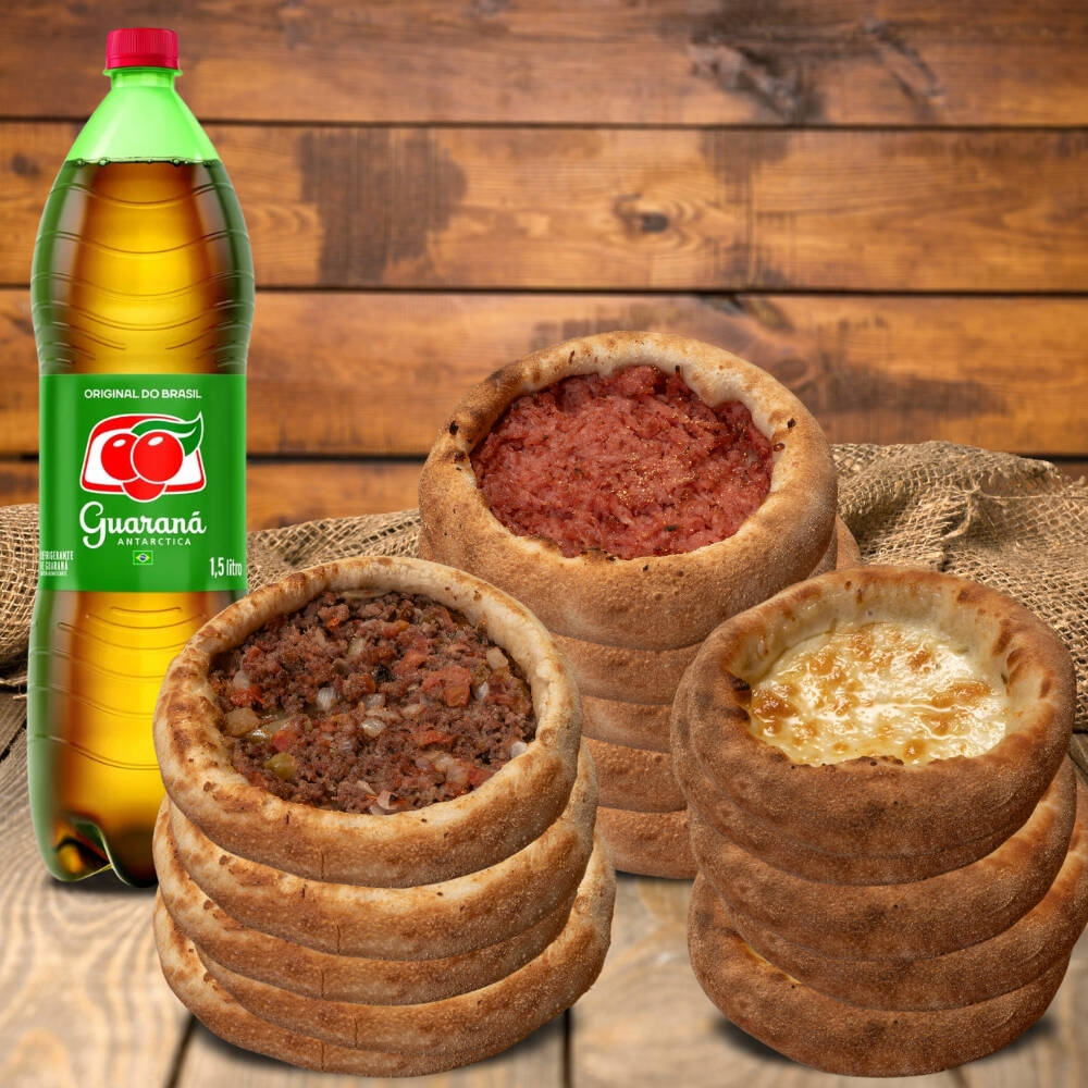 15 esfihas quentes e crocantes + Guaraná Antarctica 1,5l bem gelado. O combo perfeito para matar a fome com estilo