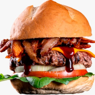 PAO BRIOCHE, HAMBURGUER ARTESANAL COM 180GRS ,QUEIJO CHEDDAR, RUCULA FRESCA,CEBOLA ROXA,TOMATE,MOLHO BARBECUE DE JACK DANIELS