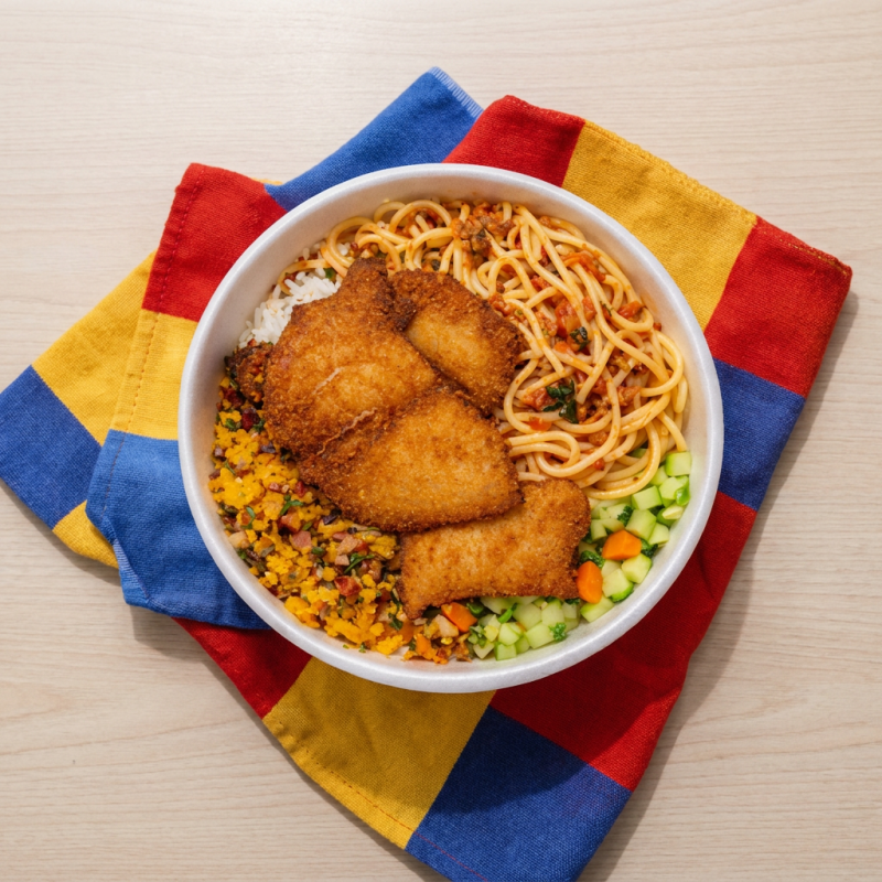 Tilápia à Milanesa. Acompanha arroz branco soltinho, feijão preto bem temperado e uma porção de farofa crocante. Seleção de legumes refogados. Os outros acompanhamentos do prato mudam a cada Dia da semana. Aprox. 1kg de comida na marmita. Segunda - Macarrão Terça - Polenta Quarta - Fritas Quinta - Nhoque Sexta - Purê de batata *Sujeito a alteração sem aviso prévio*