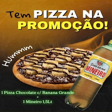 Pizza Grande de Chocolate c/ Banana ou Chocolate com Coco Ralado + Mineiro de 1,5
