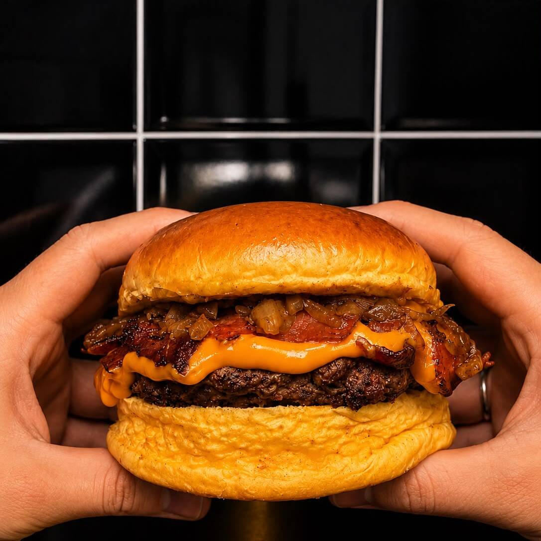 Apresentamos o Vector Cheddar&Bacon, um hambúrguer clássico que leva o paladar a uma experiência gastronômica inesquecível. Este prato requintado começa com um delicioso e aveludado pão brioche amanteigado, envolvendo um blend bovino suculento de 120g, cuidadosamente selecionado. Acompanha um cheddar cremoso de sabor acentuado, que se derrete harmoniosamente sobre a carne, realçando sua nota robusta. A cebola, suavemente caramelizada, traz um toque adocicado que equilibra o conjunto. E, para finalizar, muito bacon crocante para satisfazer os amantes do sabor defumado. Uma verdadeira obra-prima dos hambúrgueres clássicos!