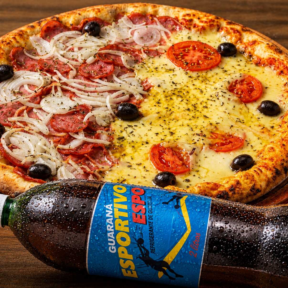 Promoção: peça uma pizza grande e ganhe um esportivo de 2 litros grátis! São mais de 59 opções de sabores para você escolher e se deliciar.
*Sujeito a alterações de valores, mas o desconto será garantido!*