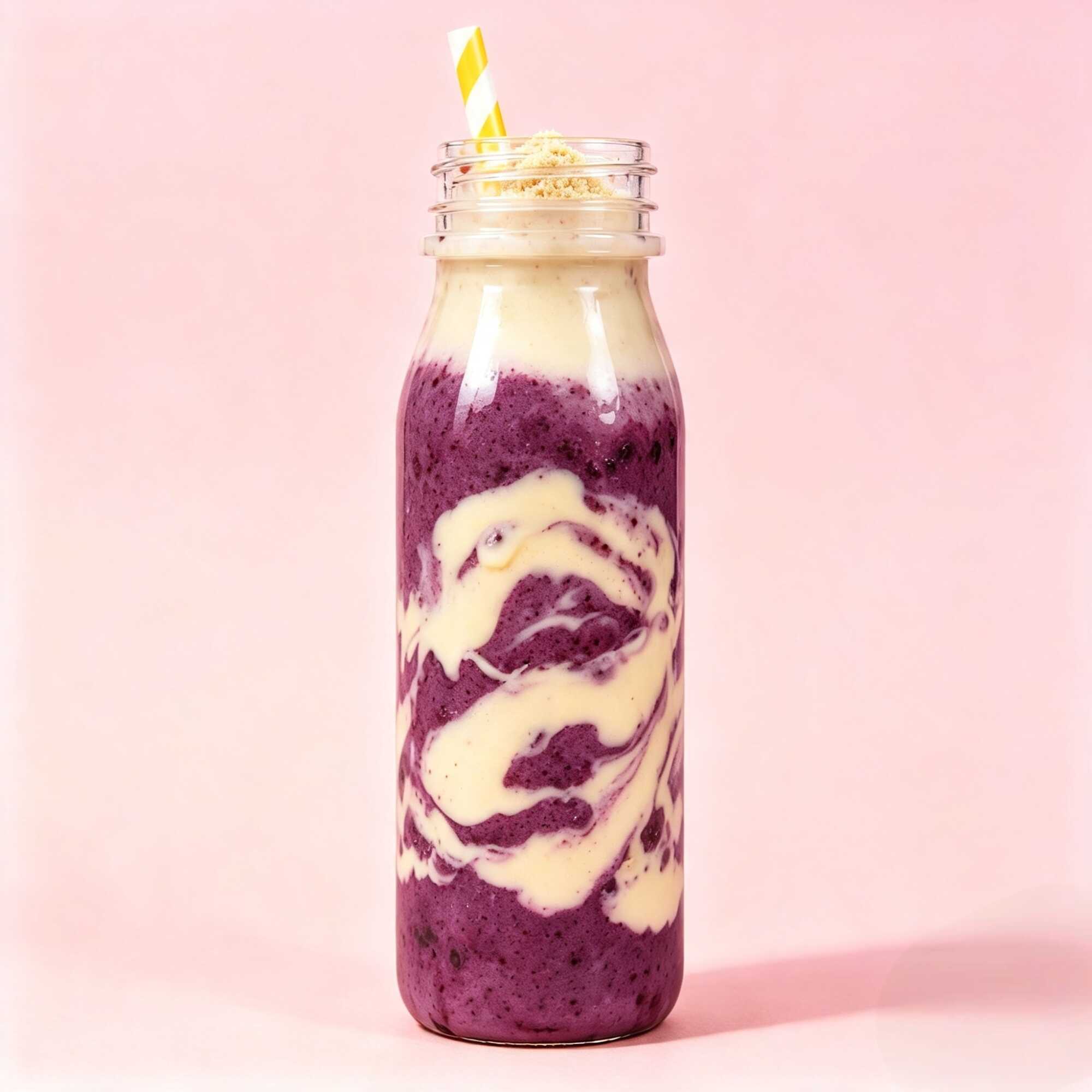 batida de açaí recheado com creme de paçoca, ovomaltine, leite ninho e amendoim.