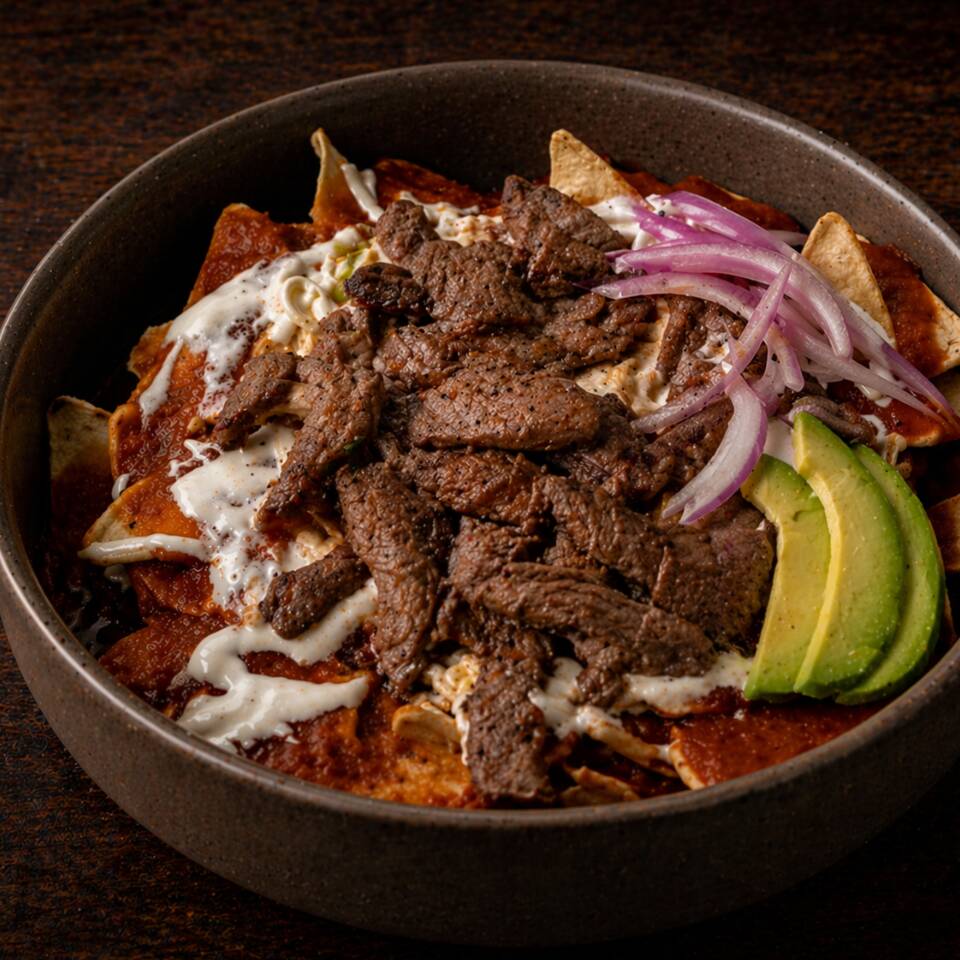 Chilaquiles con Bistec