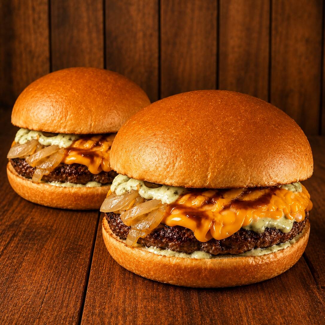 carne artesanal Smash
Pão brioche
cheedar Polengui
Molho verde da casa
barbecue , cebola caramelizada .