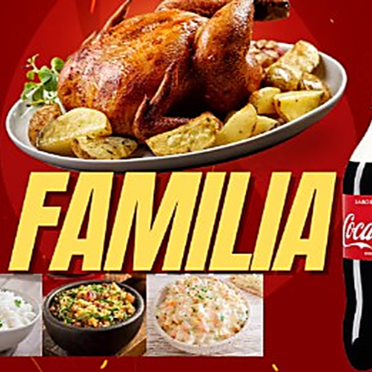 Frango Assado + Salpicão + Maionese + Batata Calabresa + Feijão Fradinho + Arroz Branco + Farofa + Coca-Cola 2 Litros
