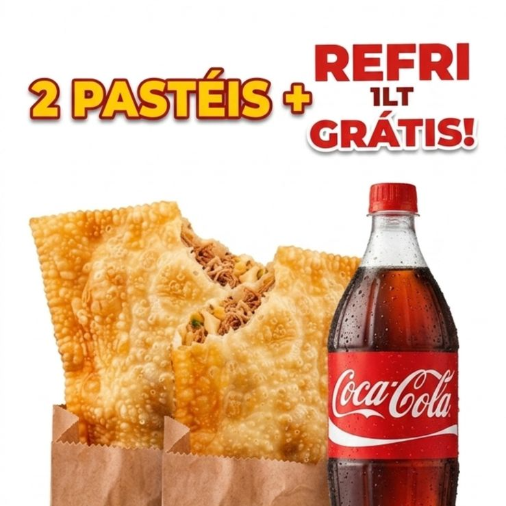 Escolha entre as opções (frango com queijo, carne com queijo, calabresa com queijo e misto.) + pet 1lt grátis.
