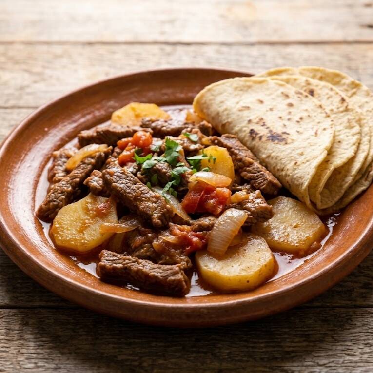 Tortillas de Maíz Bistec con Papas