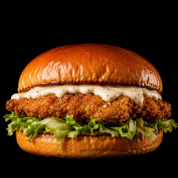 Frango Empanado Super Crocante, Molho de Alho e Alface Americana no Pão Brioche. Leve na Aparência, Gigante no Sabor e na Crocância!