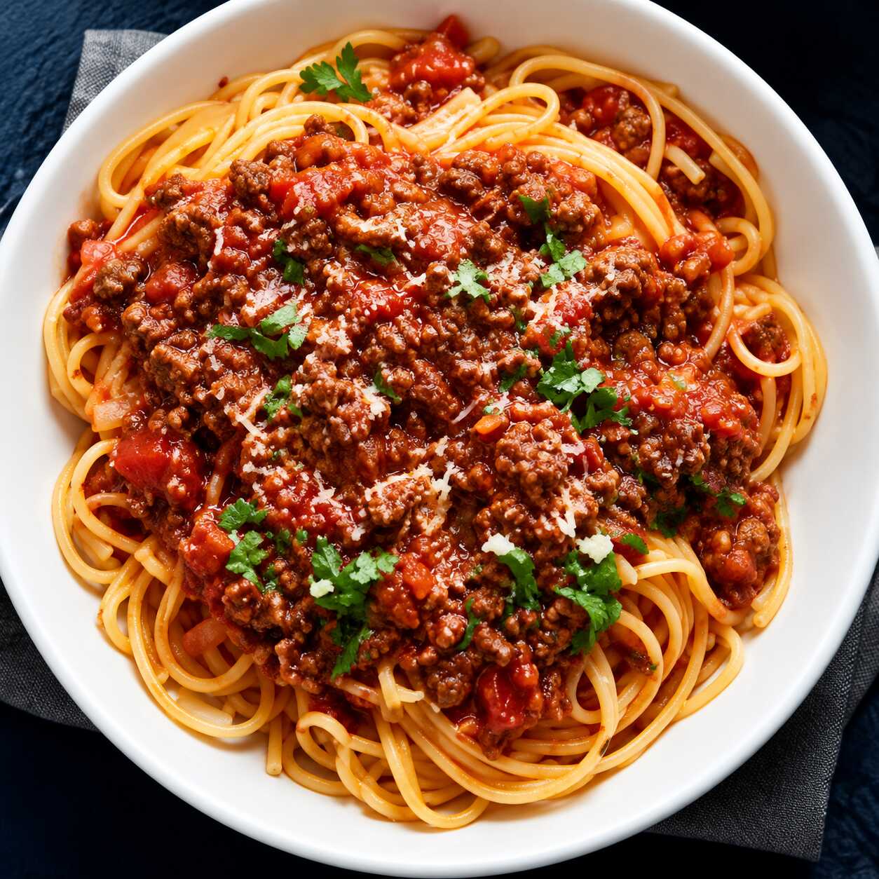 Espaguete coberto com carne moída ao molho bolonhesa e finalizado com muçarela. Uma combinação clássica, saborosa e bem servida, com aquele gostinho de comida caseira que dá vontade de comer até a última garfada.