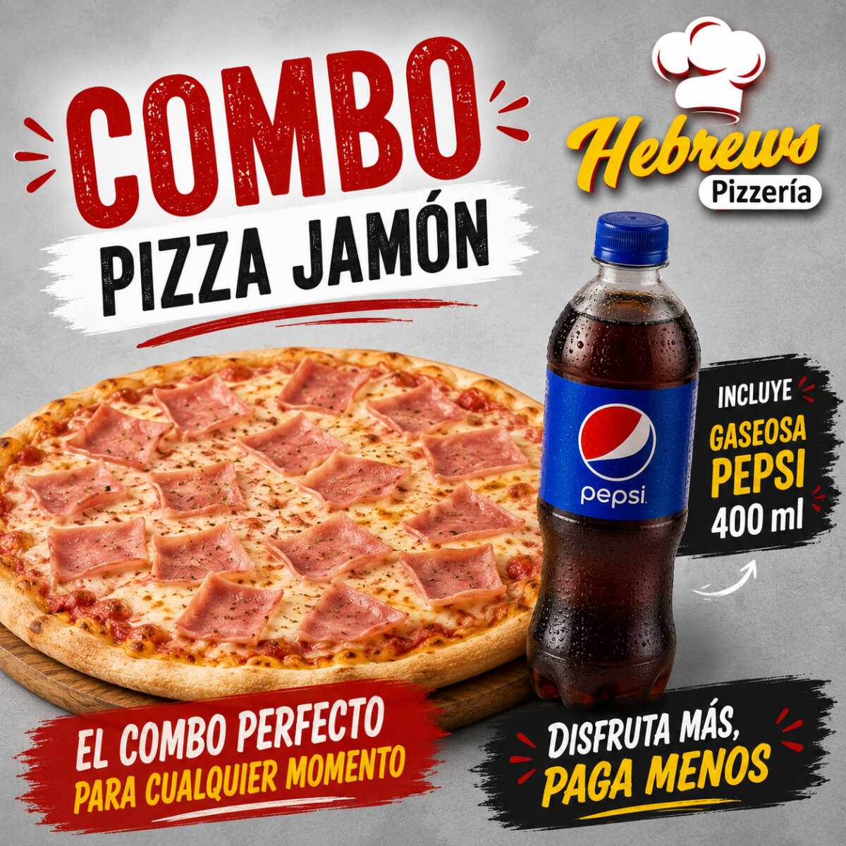 COMBO PIZZA JAMON + PEPSI 400 ML