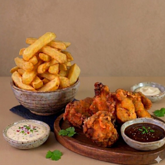 6 Alitas y Papas Fritas