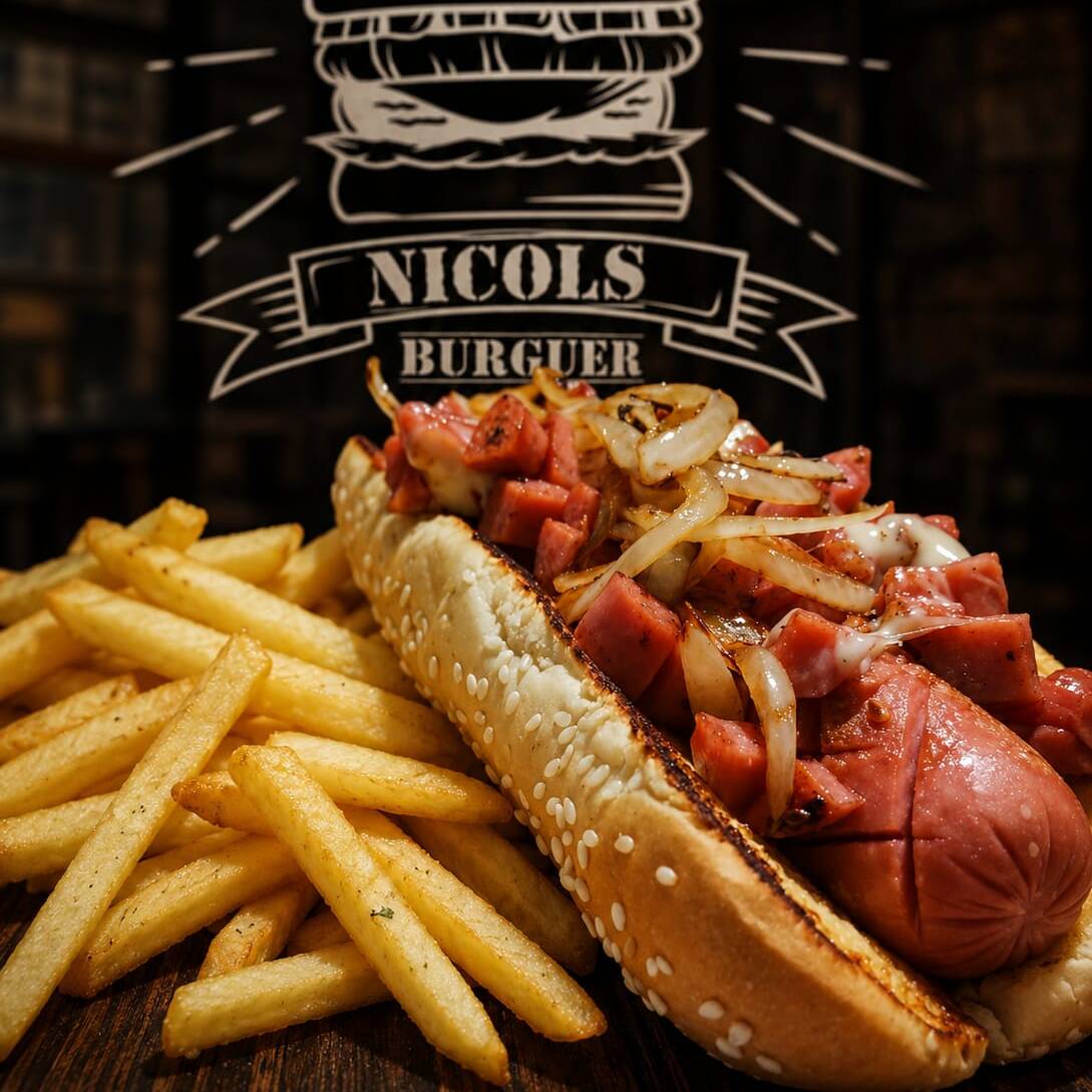 HOT DOG DE LA CASA CON PAPAS