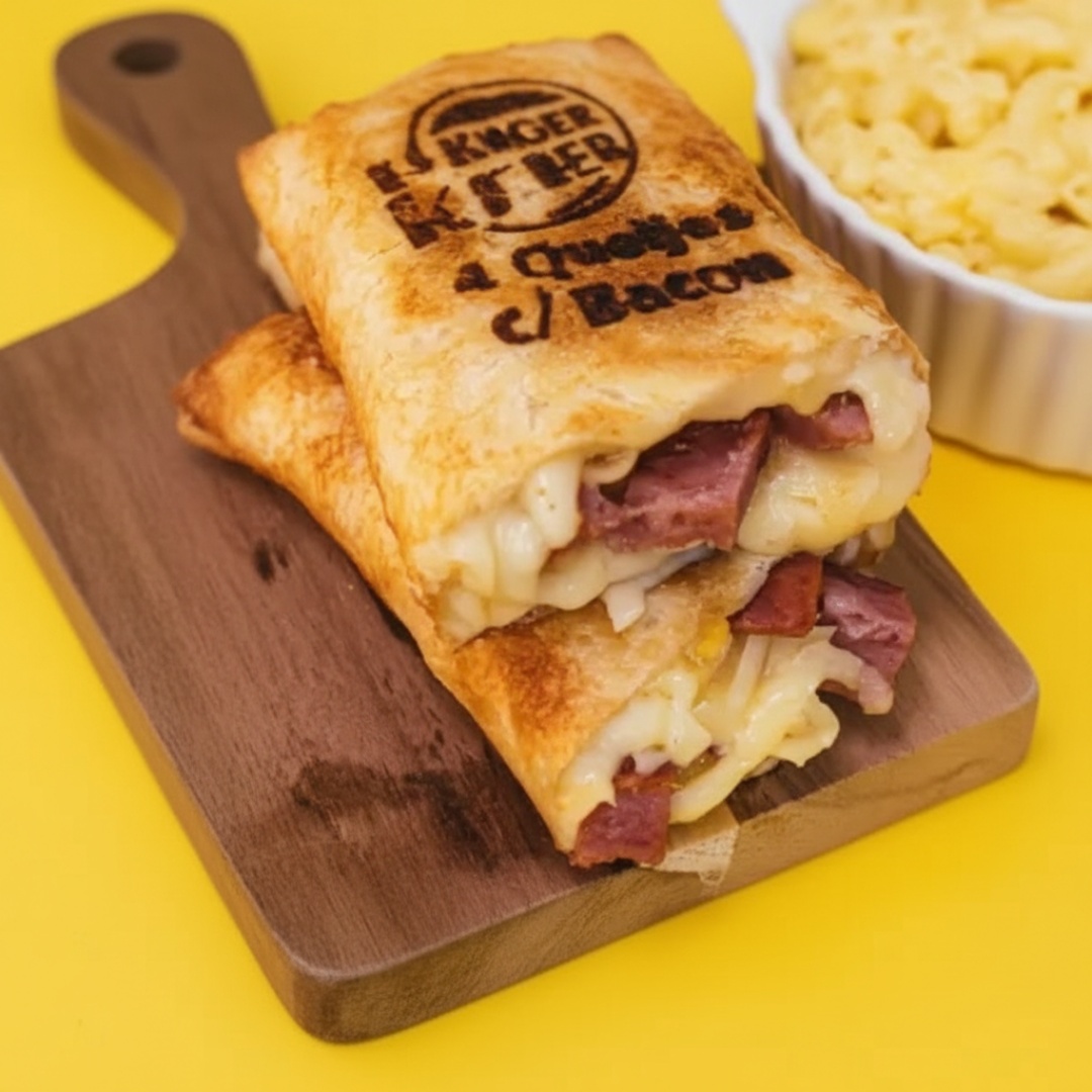 "Experimente a panqueca crocante assada de quatro queijos e bacon. A crosta crocante revela um recheio cremoso de queijos derretidos e bacon crocante. A fusão de sabores faz deste prato uma experiência gustativa sem igual. Perfeito para os amantes de queijo e bacon!" Obs.: Não É Possível Fazer Alteração Nos Ingredientes Da Pankrek.