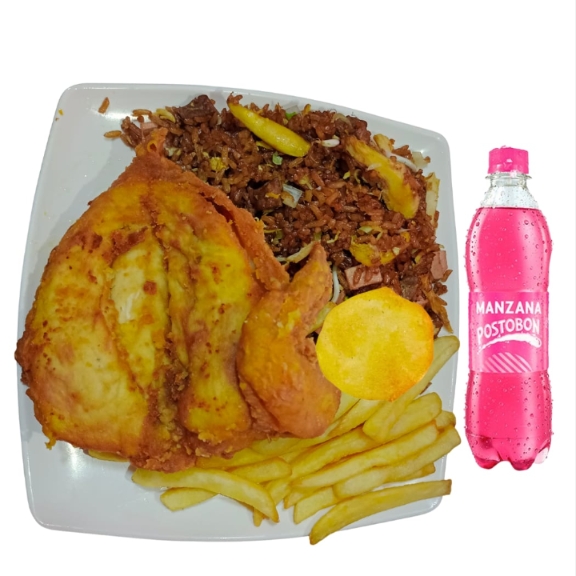combo 1/4 pollo broaster mas arroz